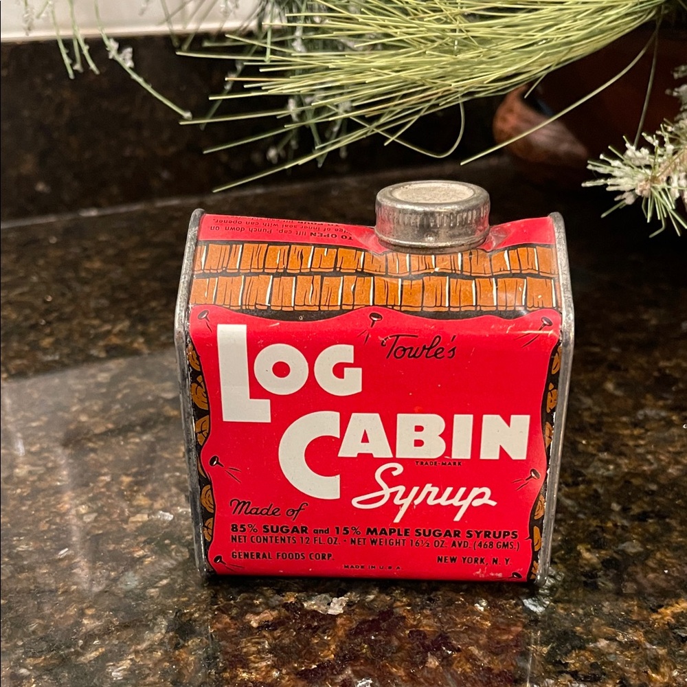 Vintage Towle’s Log Cabin Syrup Tin with Red Label - imperfect